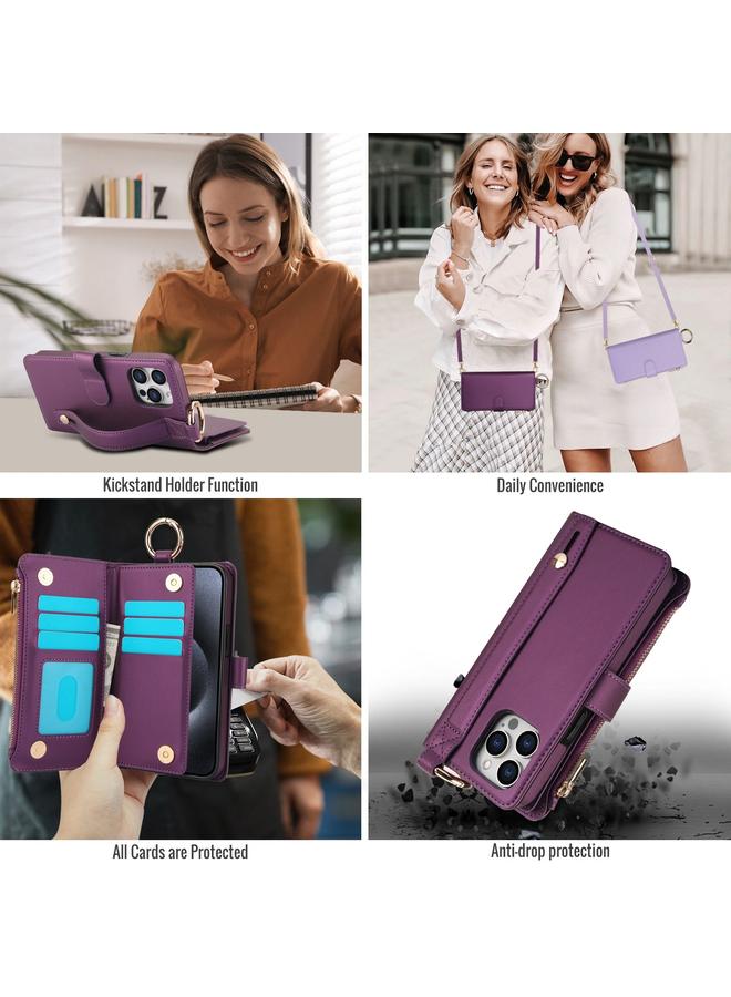 اس-توب جراب هاتف iPhone 13 Pro Max Crossbody Ring محفظة جلدية متعددة الوظائف - Image 4