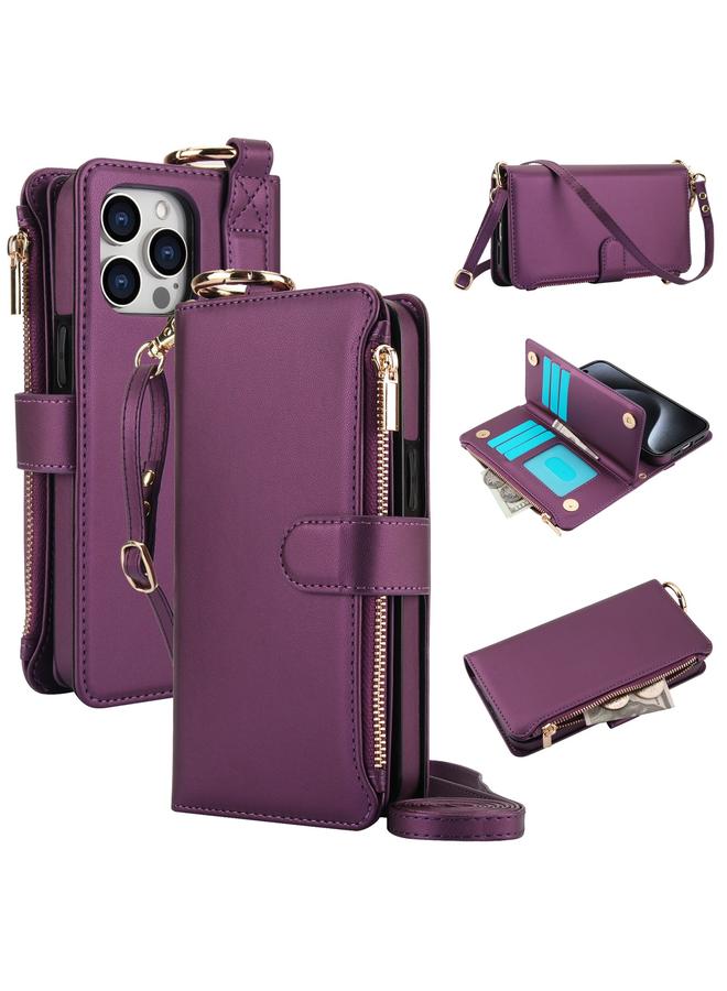 اس-توب جراب هاتف iPhone 13 Pro Max Crossbody Ring محفظة جلدية متعددة الوظائف - Image 1