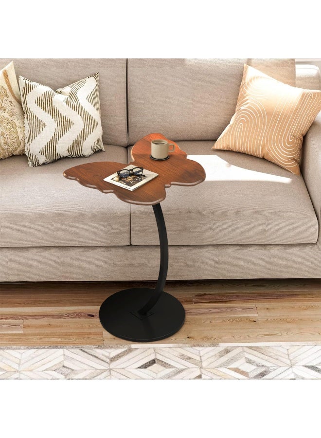 C-Shaped Butterfly End Table, Small Side Table for Couch, Living Room, Bedroom - Walnut Color - Image 3