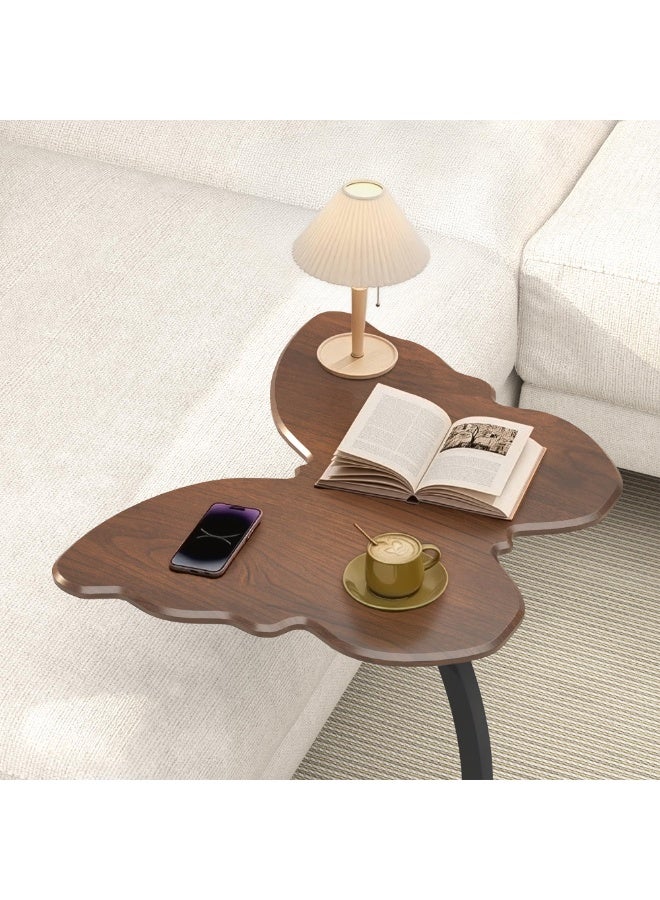 C-Shaped Butterfly End Table, Small Side Table for Couch, Living Room, Bedroom - Walnut Color - Image 1