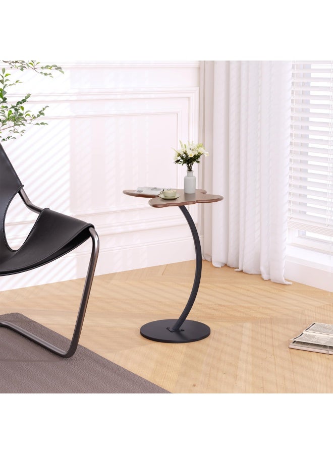 C-Shaped Butterfly End Table, Small Side Table for Couch, Living Room, Bedroom - Walnut Color - Image 4