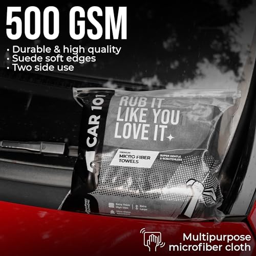 CAR101 Microfiber Cloth - 4Pcs - 75x35 cm - 500 GSM - Grey | Multipurpose | Lint-Free | Superior Softness & High Absorbency | Microfibre Towels for Car, Bike & Household Cleaning - Image 5