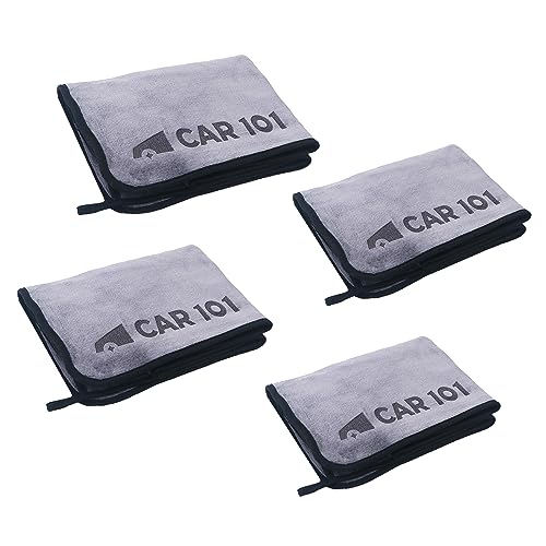 CAR101 Microfiber Cloth - 4Pcs - 75x35 cm - 500 GSM - Grey | Multipurpose | Lint-Free | Superior Softness & High Absorbency | Microfibre Towels for Car, Bike & Household Cleaning - Image 1