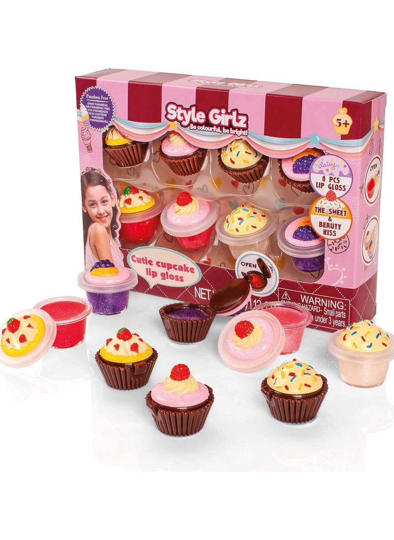 S&Li Kid Girls Lip Gloss Set 8 Cupcake Princess Tools  - Image 1