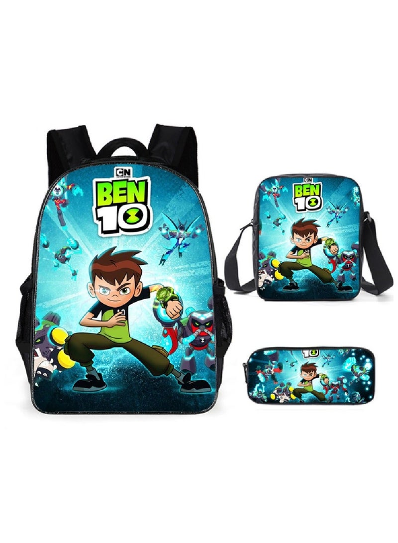BEN 10 New Cartoon Student Backpack Three-Piece Set 29*16*42cm