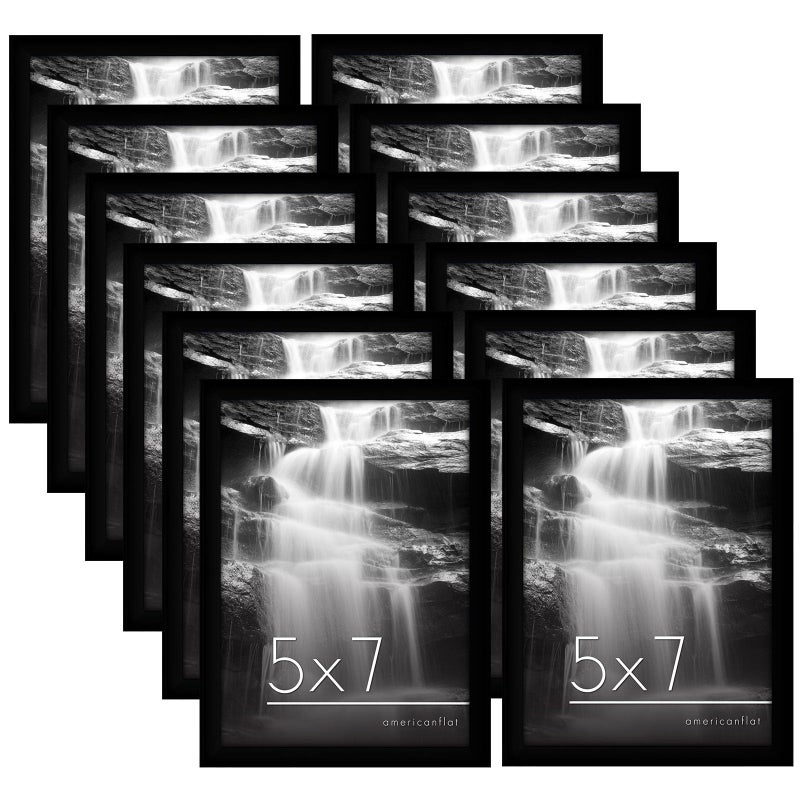 Americanflat 5x7 Picture Frame with Shatter-Resistant Glass - Set of 12 - Galleria Collection - Picture Frames for Tabletop and Wall Display - Black - Image 1