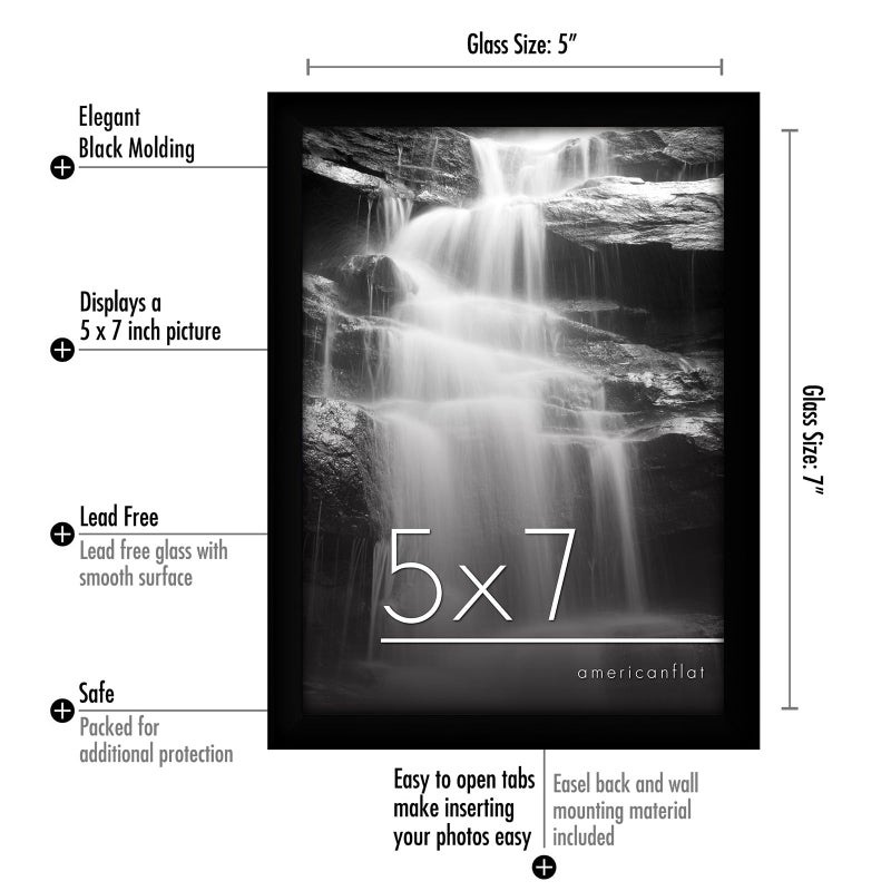 Americanflat 5x7 Picture Frame with Shatter-Resistant Glass - Set of 12 - Galleria Collection - Picture Frames for Tabletop and Wall Display - Black - Image 2