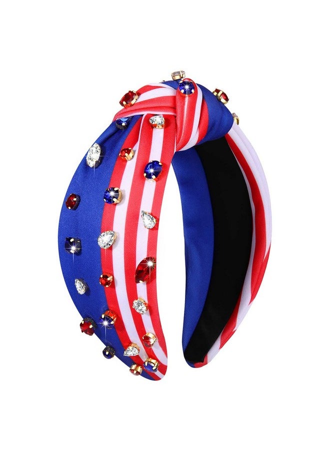 CEALXHENY - 4Th Of July Headbands For Women 4Th Of July Accessories American Flag Patriotic Headbands Rhinestone Pearl Knotted Headbands Beads Embellished Jeweled Headbands Holiday Gifts (Us Flag A) - Image 1