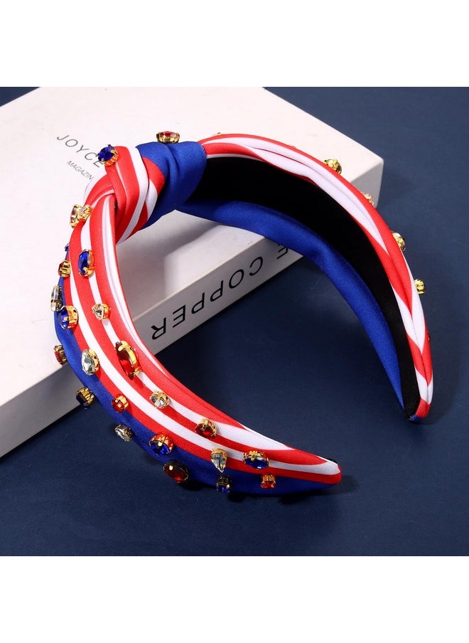 CEALXHENY - 4Th Of July Headbands For Women 4Th Of July Accessories American Flag Patriotic Headbands Rhinestone Pearl Knotted Headbands Beads Embellished Jeweled Headbands Holiday Gifts (Us Flag A) - Image 1