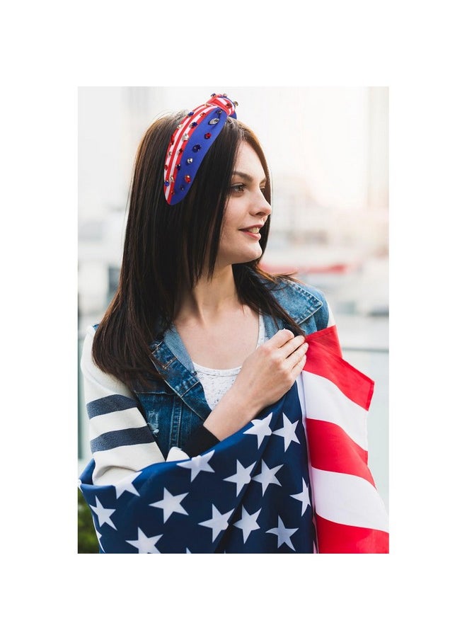 CEALXHENY - 4Th Of July Headbands For Women 4Th Of July Accessories American Flag Patriotic Headbands Rhinestone Pearl Knotted Headbands Beads Embellished Jeweled Headbands Holiday Gifts (Us Flag A) - Image 1