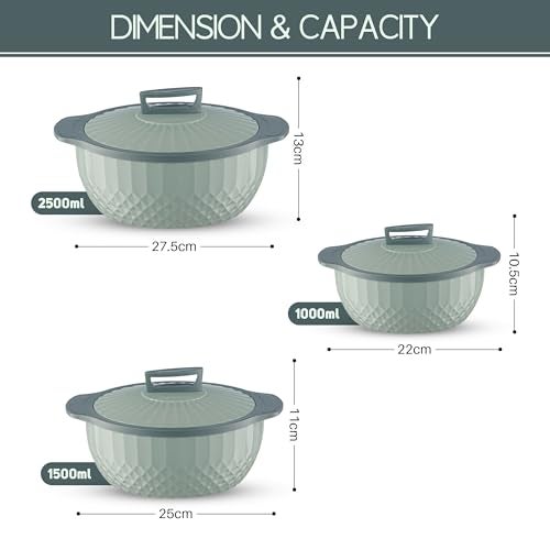 Trueware Eternity Inner Steel Insulated 1000, 1500 & 2500 ML Thermoware Casserole | BPA Free | Odour Proof | Food Grade | Easy to Carry | Serving | Curd Maker | Hot Pot (Green) - Image 3