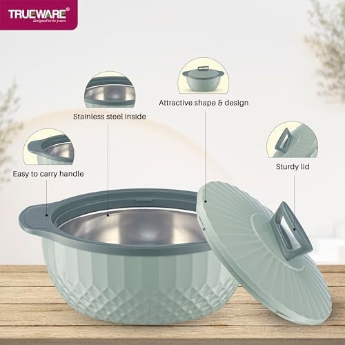 Trueware Eternity Inner Steel Insulated 1000, 1500 & 2500 ML Thermoware Casserole | BPA Free | Odour Proof | Food Grade | Easy to Carry | Serving | Curd Maker | Hot Pot (Green) - Image 4