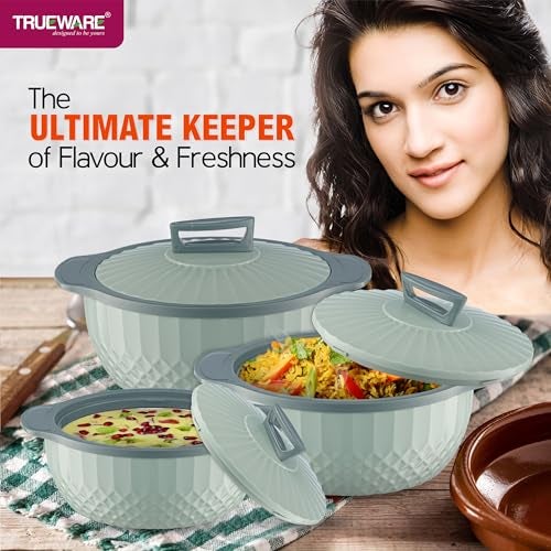 Trueware Eternity Inner Steel Insulated 1000, 1500 & 2500 ML Thermoware Casserole | BPA Free | Odour Proof | Food Grade | Easy to Carry | Serving | Curd Maker | Hot Pot (Green) - Image 2