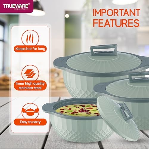 Trueware Eternity Inner Steel Insulated 1000, 1500 & 2500 ML Thermoware Casserole | BPA Free | Odour Proof | Food Grade | Easy to Carry | Serving | Curd Maker | Hot Pot (Green) - Image 5