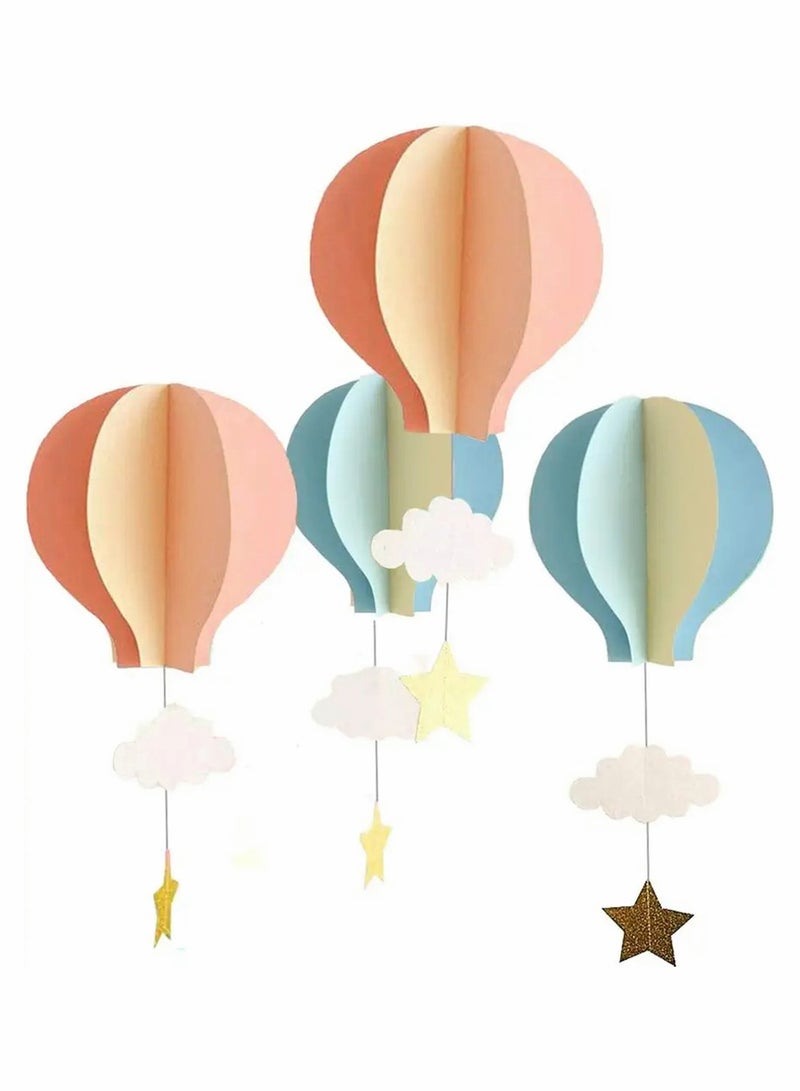 بيوينتي Pink and Blue 3D Hot Air Balloon Paper Lanterns Hanging Decorations Set of 4 for Weddings Birthdays and Parties - Image 1