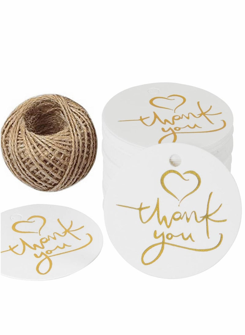 100Pcs Round Thank You Gift Tags with Jute Twine, White Kraft Paper Hang - Image 1