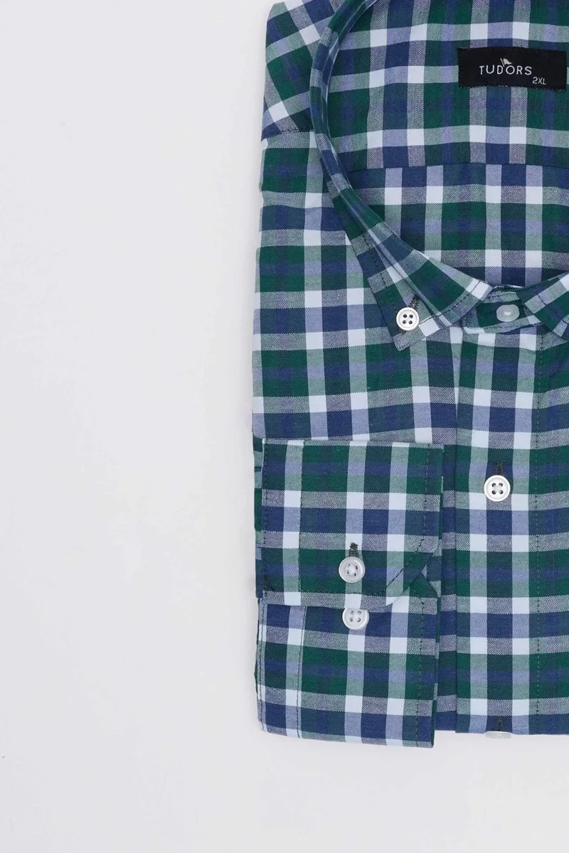 Tudors Plus Size Button Collar Checked Cotton Men's Shirt