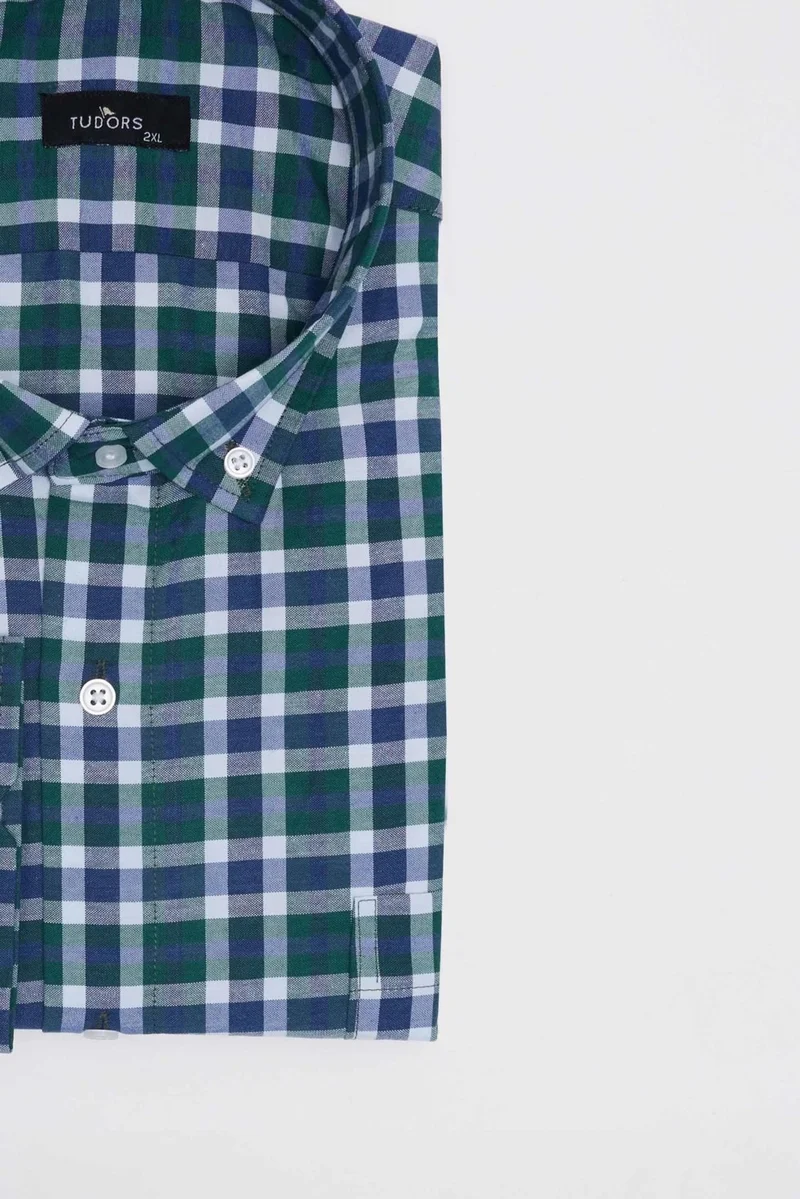Tudors Plus Size Button Collar Checked Cotton Men's Shirt