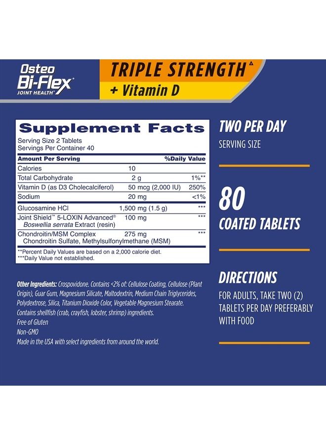 Osteo Bi-Flex Triple Strength(5) with Vitamin D Glucosamine Chondroitin Joint Health Supplement, Coated Tablets, 80 Count  - Image 2