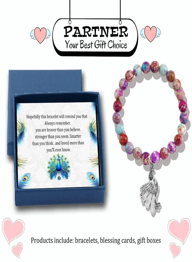 بارتنر هدايا عيد ميلاد ملهمة من بارتنر بيكوك للنساء، أفضل الأصدقاء، هدايا فريدة، أساور من الخرز المصنوع من الأحجار الطبيعية للنساء، مجوهرات من خرز العقيق مع بطاقة رسالة ذات معنى لمحبي الطاووس، تأتي في عبوة (A44) - Image 5