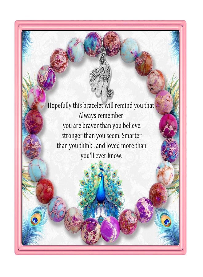 بارتنر هدايا عيد ميلاد ملهمة من بارتنر بيكوك للنساء، أفضل الأصدقاء، هدايا فريدة، أساور من الخرز المصنوع من الأحجار الطبيعية للنساء، مجوهرات من خرز العقيق مع بطاقة رسالة ذات معنى لمحبي الطاووس، تأتي في عبوة (A44) - Image 1