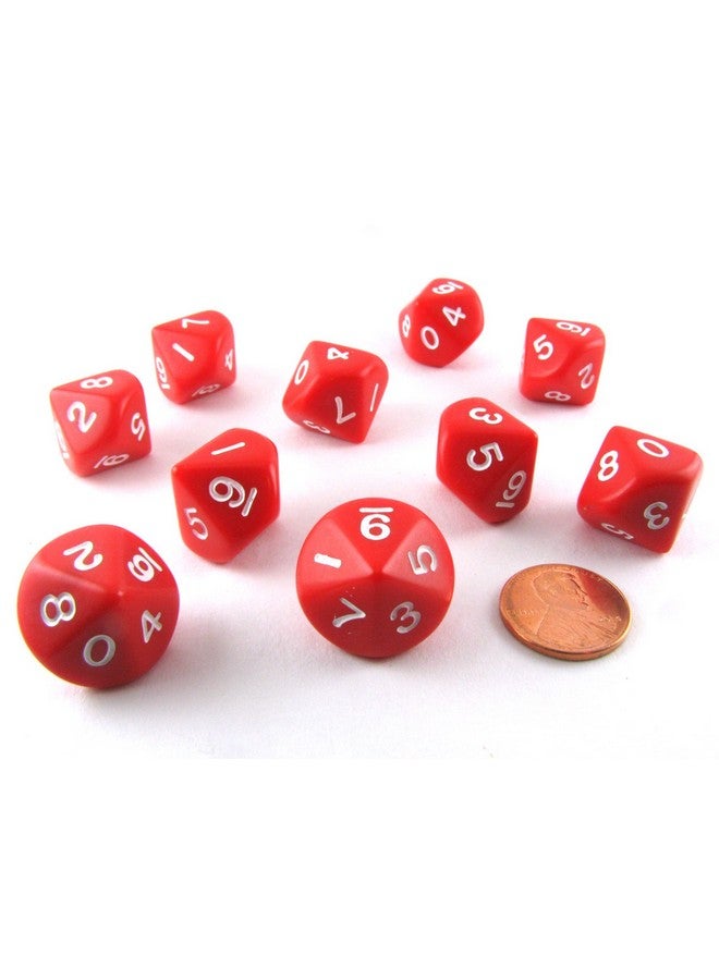 Koplow Games 10 Piece Set of 10-Sided D10 Polyhedral Dice - Red with White Numbers - Image 4
