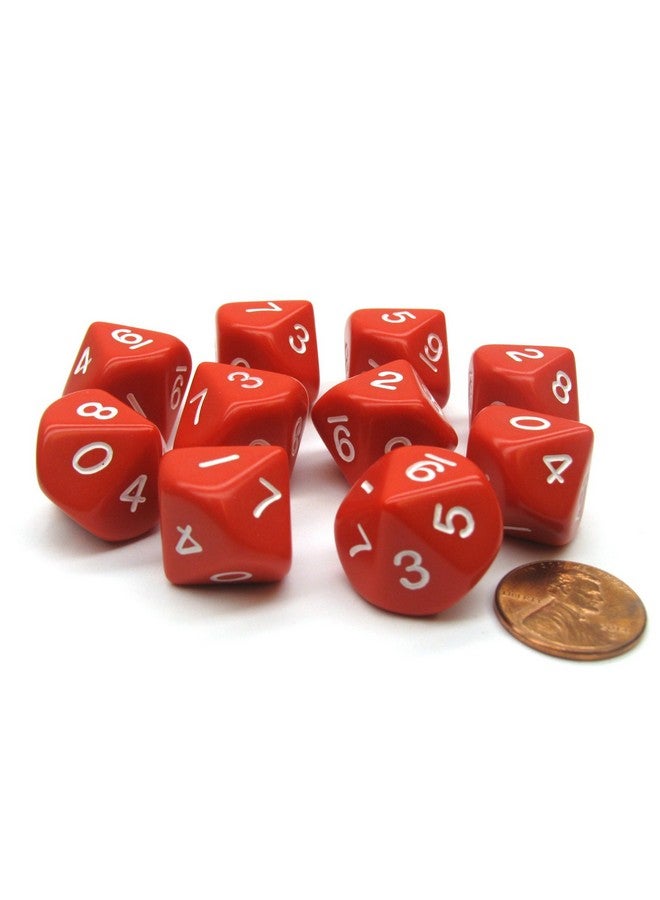 Koplow Games 10 Piece Set of 10-Sided D10 Polyhedral Dice - Red with White Numbers - Image 1