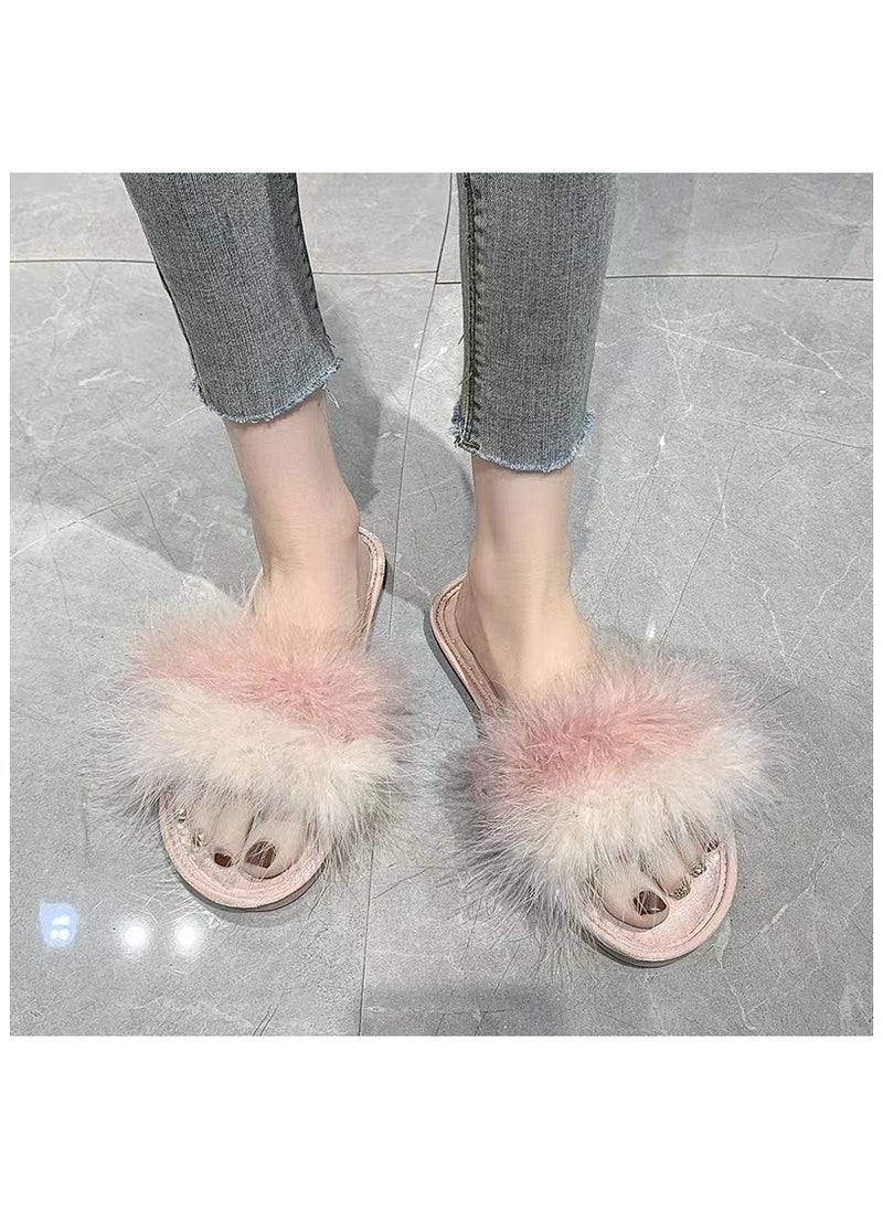 JOSQUEWNN - Women's Fluffy Pom Pom Feather Slipper Memory Foam Cozy Slippers House Bedroom Fuzzy Slippers for Women - Image 1