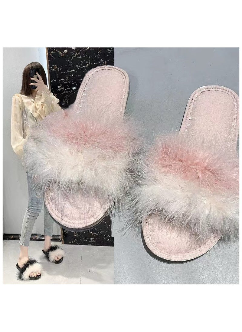 JOSQUEWNN - Women's Fluffy Pom Pom Feather Slipper Memory Foam Cozy Slippers House Bedroom Fuzzy Slippers for Women - Image 1