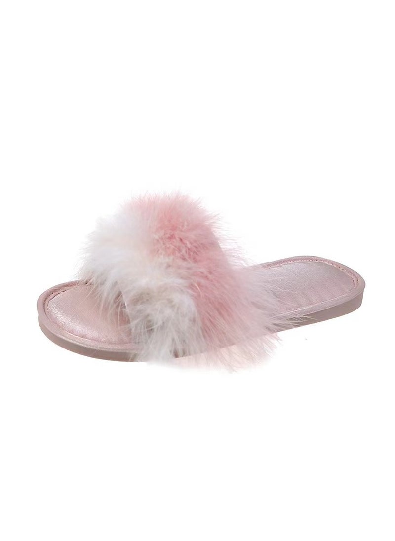 JOSQUEWNN - Women's Fluffy Pom Pom Feather Slipper Memory Foam Cozy Slippers House Bedroom Fuzzy Slippers for Women - Image 1