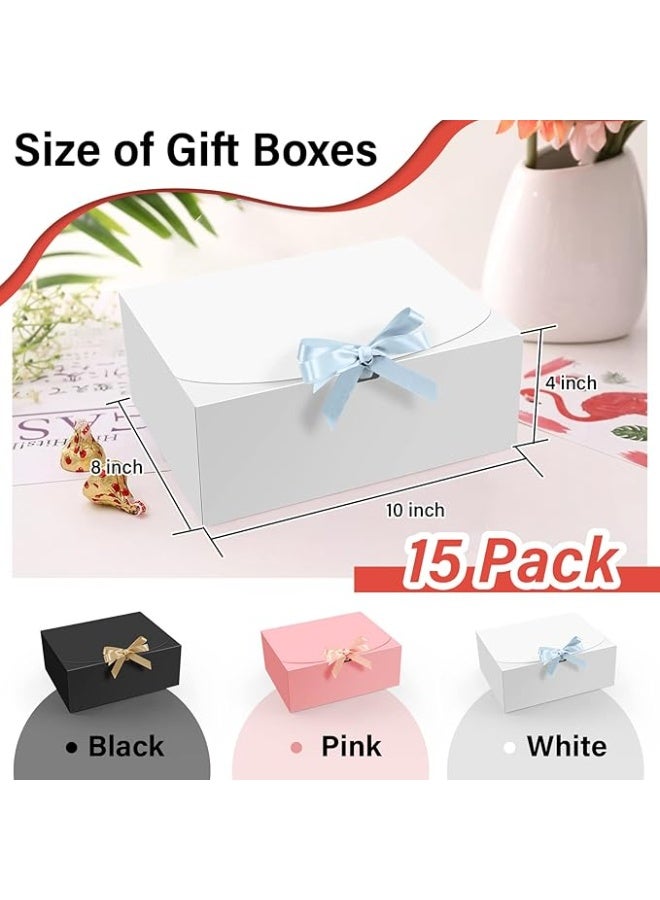 PEKGRIL 15 PCs Gift Boxes with Lids, White 10X8X4 Inch Gift Boxes, Bridesmaid Proposal Box with Ribbon, Kraft Paper Boxes for Wedding, Packaging, Present, Birthday, Christmas, Party - Image 3