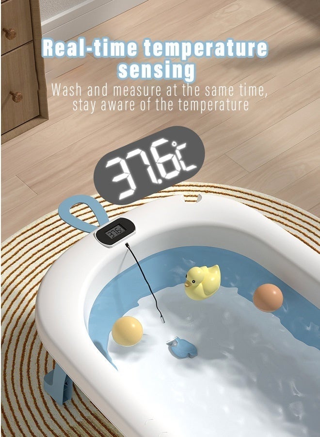 DURKU Collapsible, Foldable Baby Bath Tub with Cushion Pad, Temperature Sensing, Non-Slip Support Leg for Newborn, Toddler, Infant, Blue - Image 5