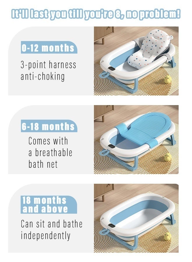 DURKU Collapsible, Foldable Baby Bath Tub with Cushion Pad, Temperature Sensing, Non-Slip Support Leg for Newborn, Toddler, Infant, Blue - Image 2
