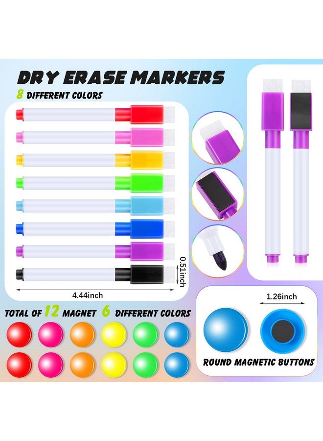 مينبلان مجموعة إكسسوارات السبورة البيضاء المكونة من 176 قطعة تتضمن 144 ملصقًا مغناطيسيًا قابلًا للمسح الجاف و12 لفة من شريط السبورة البيضاء الرقيق و8 أقلام تحديد مغناطيسية ذات رأس رفيع قابلة للمسح الجاف و12 زرًا مغناطيسيًا دائريًا للتخطيط للمدرسة والمكتب والمنزل - Image 4