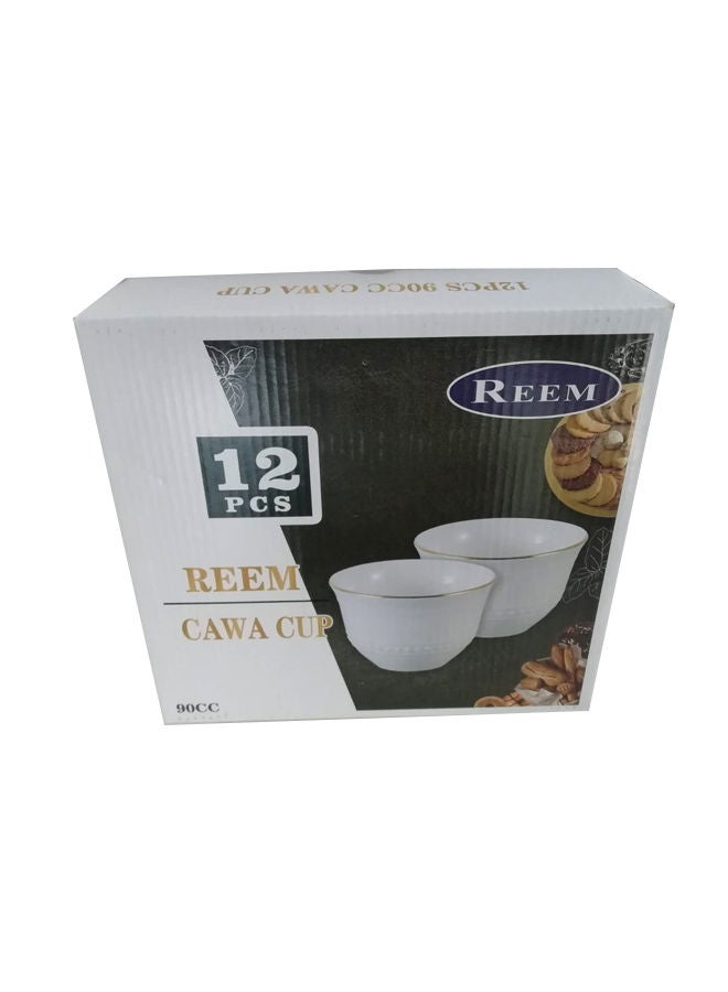 REEM 12-Piece Porcelain Saudi Coffee Cup Set 90ML White/Gold; Set for 12 People - Image 2