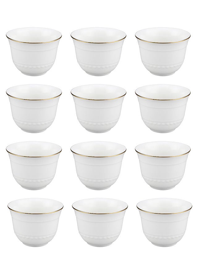 REEM 12-Piece Porcelain Saudi Coffee Cup Set 90ML White/Gold; Set for 12 People - Image 1