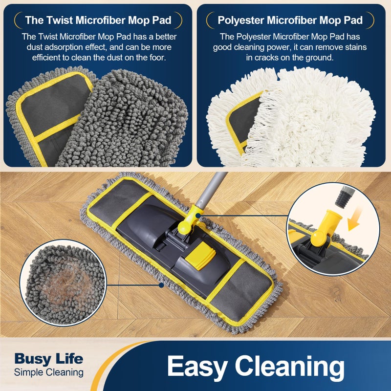 Yocada Dust Mop for Floor Cleaning with 2 Different Mop Pads (in Total) Wet & Dry for Hardwood Ceramic Marble Tile Laminate Home Kitchen 51in Long - Image 4