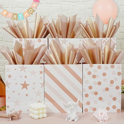 RUIFUN Metallic Rose Gold Tissue Paper 60 Sheets Shiny Rose Gold Tissue Paper Sheets for Gift Bags Crafts Wrapping Gifts Packaging Tissue Paper Bulk for Girls Women Birthday Wedding Baby Shower Party - Image 5