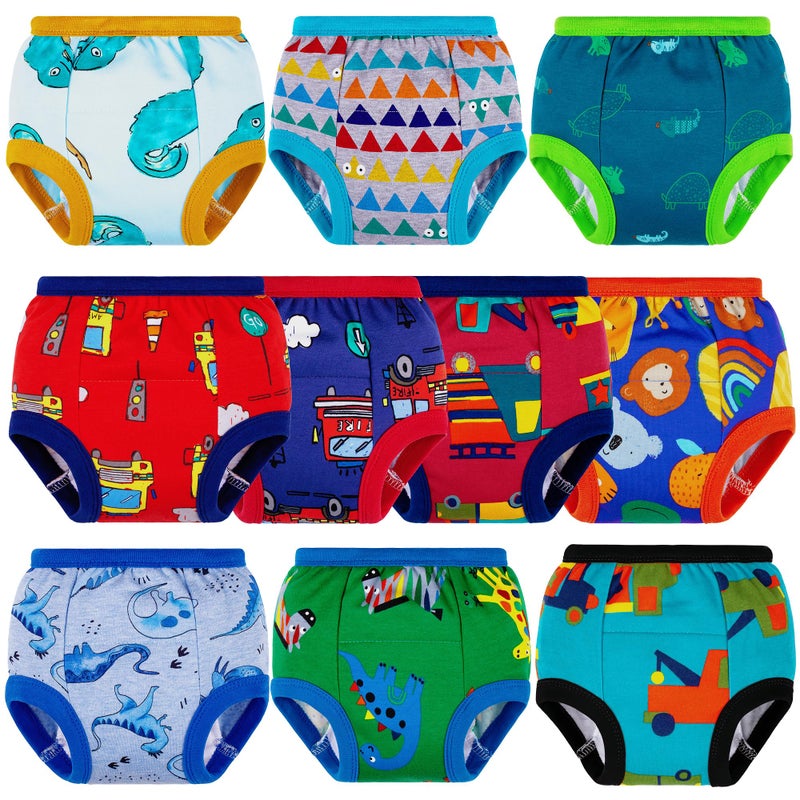 BIG ELEPHANT 10 Packs Baby Girls' and Boys' Potty Training Pants, 100% Cotton Absorbent Training Underwear for Toddler, 3T - Image 1
