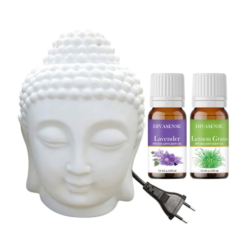 DIVASENSE Ceramic Electric Buddha Aroma Diffuser Home Fragrance Night Lamp Light with Lemongrass, Lavender Aroma Oil 10ml - Image 1
