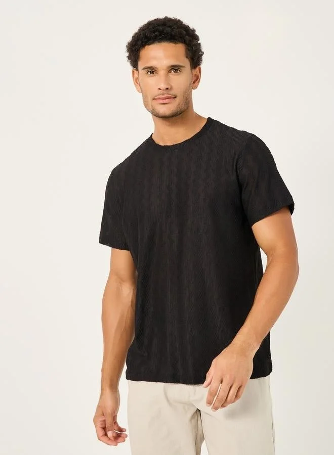 Styli Textured Regular Fit Crew Neck T-Shirt