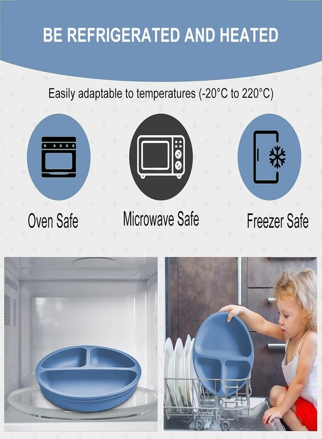 opriQ 6PCS Silicone Baby Feeding Set | Baby-Led Weaning Essentials with Suction Bowl, Divided Plate, Bib, Spoon, Fork & Cup | BPA-Free, Food-Grade, Dishwasher & Microwave Safe (Blue) - Image 4