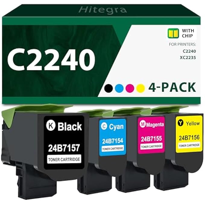 C2240 XC2235 TONER CARTRIDGE 4-PACK REPLACEMENT FOR LEXMARK C2240 TONER 24B7157 24B7154 24B7155 24B7156 COMPATIBLE WITH C2240 XC2235 PRINTER TONER, 4-COLOR BLACK CYAN MAGENTA YELLOW - Image 1