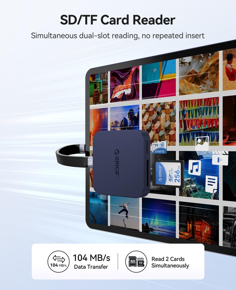 Orico قارئ بطاقة SD مغناطيسي فائق النحافة من ORICO لجهاز iPhone 17/16/15 وسلسلة iPad وMacBook، محول كاميرا USB C مع فتحة SD/TF 3.0، تمرير PD بقوة 100 واط Air5 - Image 4