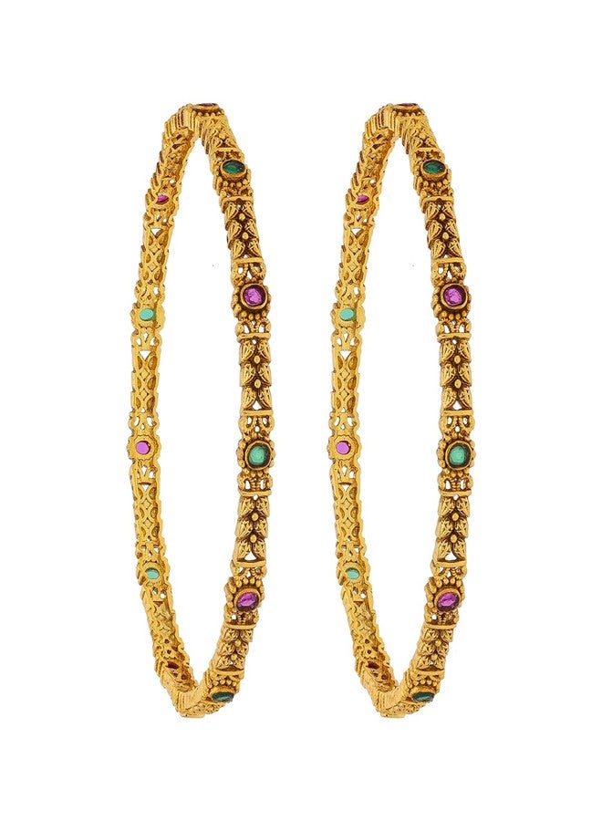 KUSHAL'S Fashion Jewellery Ruby-Green Gold Polished Copper Antique Bangles, Best for Casual wear & Special Occasion - 447560 - Image 1
