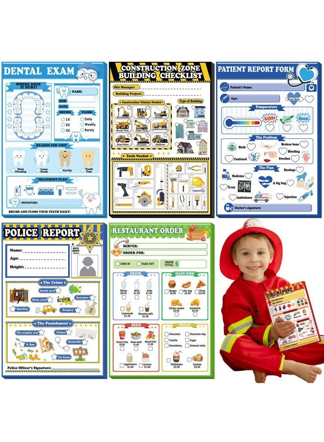 Eaasty 6 Pack Kids Pretend Play Notepads 40 Pages Pretend Pads for Kids Pretend Play Imaginative Role Play (Boys) - Image 1