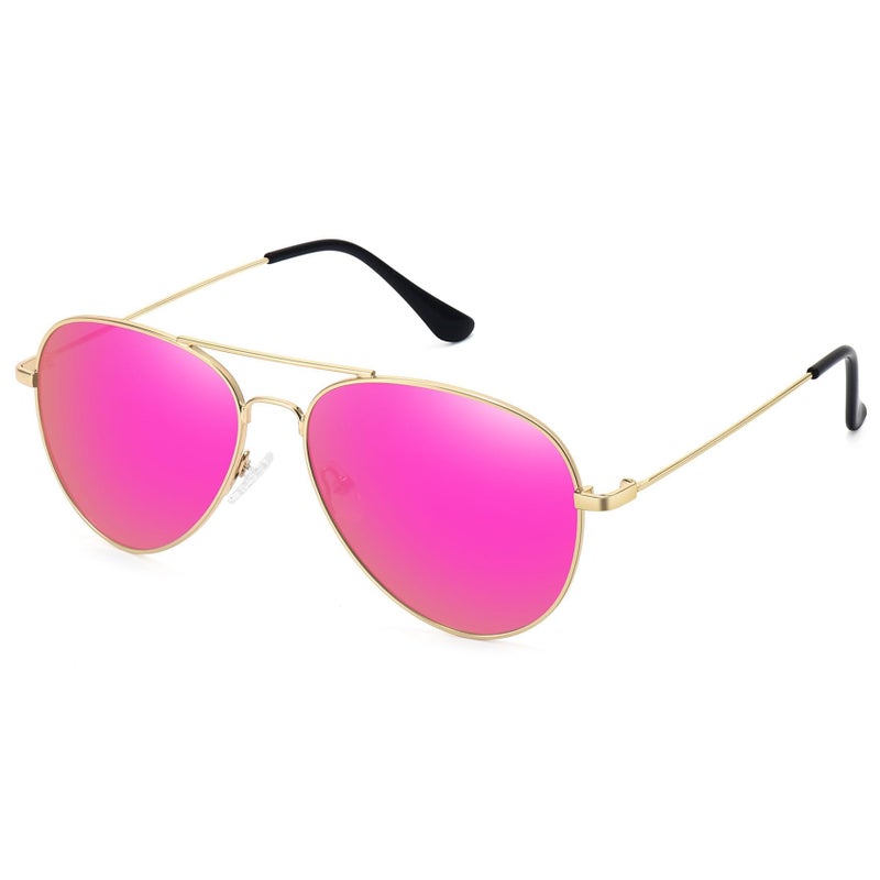 WOWSUN Classic Polarized Aviator Sunglasses for Women Men (Golden Frame Purple Pink Mirrored Lens) - Image 1