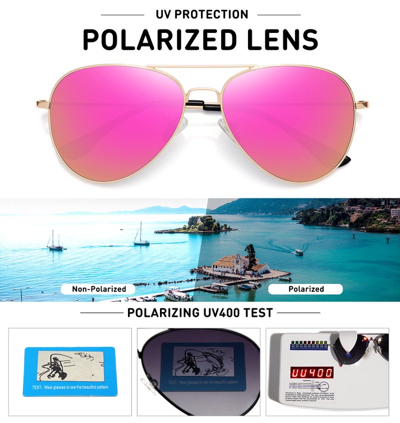 WOWSUN Classic Polarized Aviator Sunglasses for Women Men (Golden Frame Purple Pink Mirrored Lens) - Image 4
