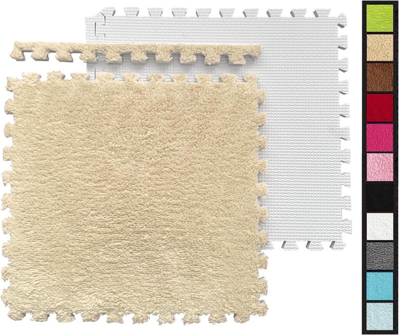 HUIDUO 12 Pcs Carpet Foam Floor Tiles Kids Play Mat Plush Interlocking Carpet Tiles Anti-Slip Soft Protect Baby Foam Mats Replaceable Washable Puzzle Floor Mats for Playroom, Bedroom, Home Decor, 49" x 37" - Image 1