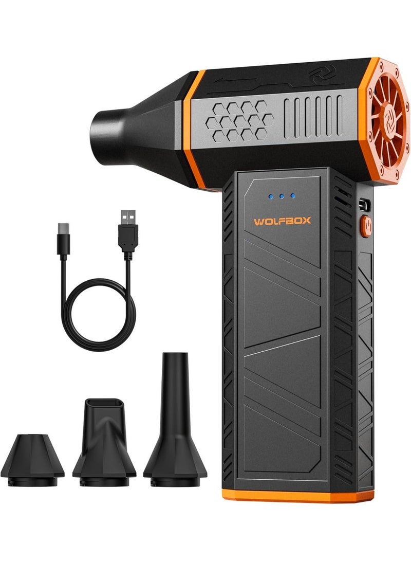 وولف بوكس منفاخ هواء كهربائي ولف بوكس ​​ميجا فلو 50 بسرعة 110000 دورة في الدقيقة، مزود بثلاث سرعات قابلة للتعديل، لاسلكي، سريع الشحن، مناسب لإزالة الغبار من أجهزة الكمبيوتر، ولوحات المفاتيح، والسيارات، والمنازل، والأماكن الخارجية. - Image 1